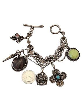 Lucky Brand Bracelet Wood, Green, Maltese Cross Charms J644